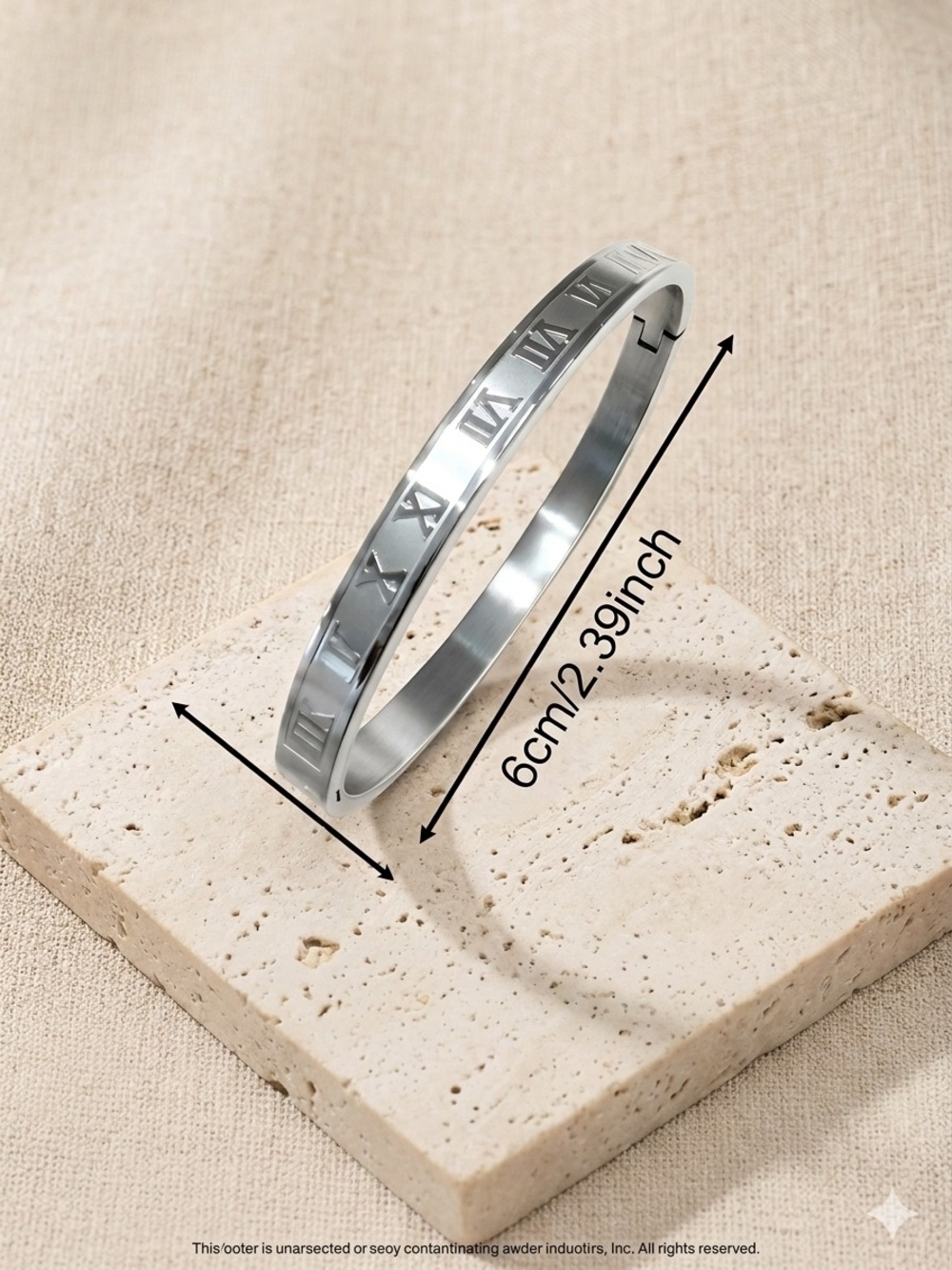 Silver Roman Numeral Bangle Bracelet Stainless Steel - Picture 3 of 3